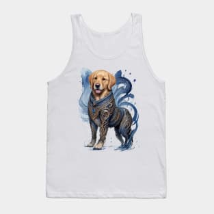 The Majestic Golden Warrior: Retriever in Elven Denim Battle Suit Tank Top